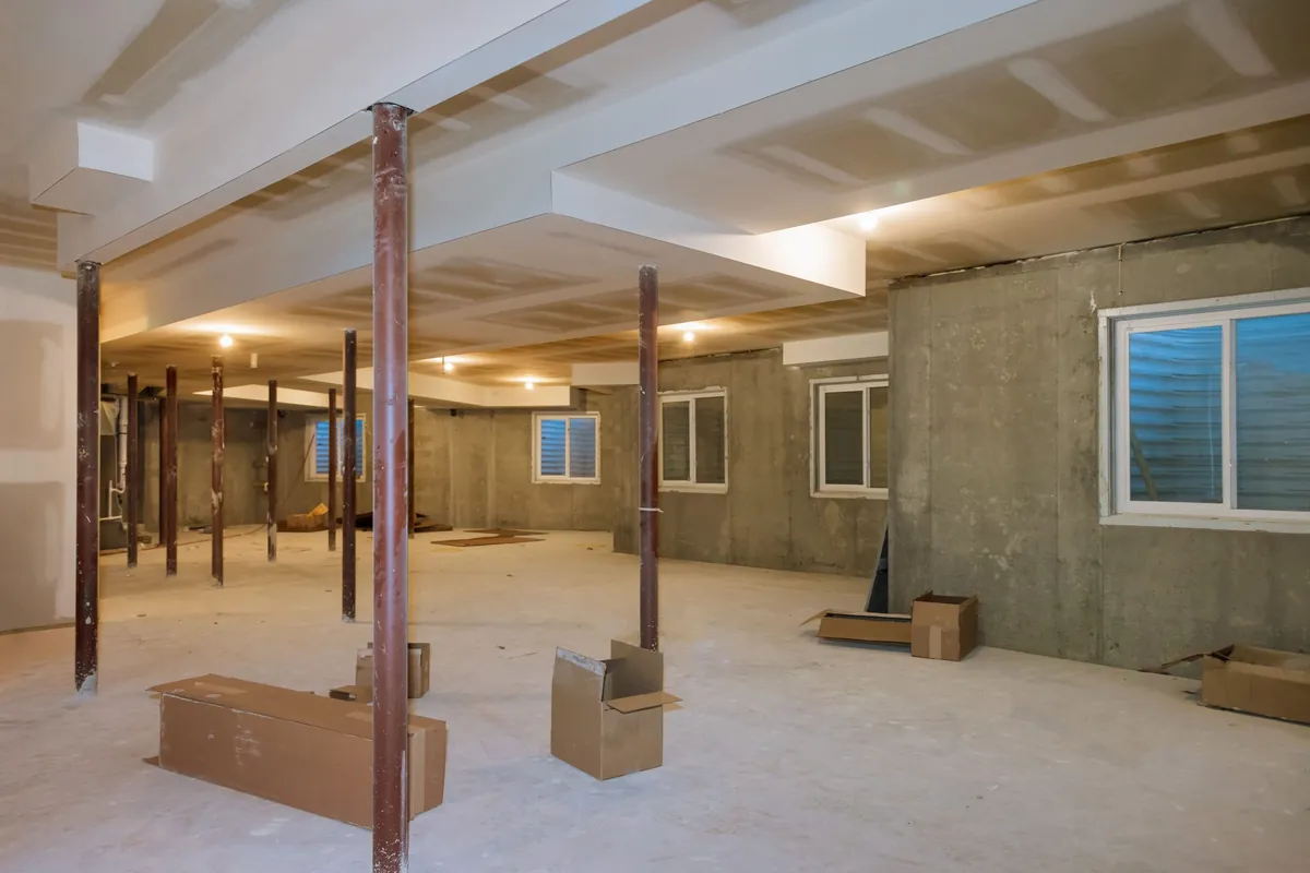 Basement framing during a home remodel