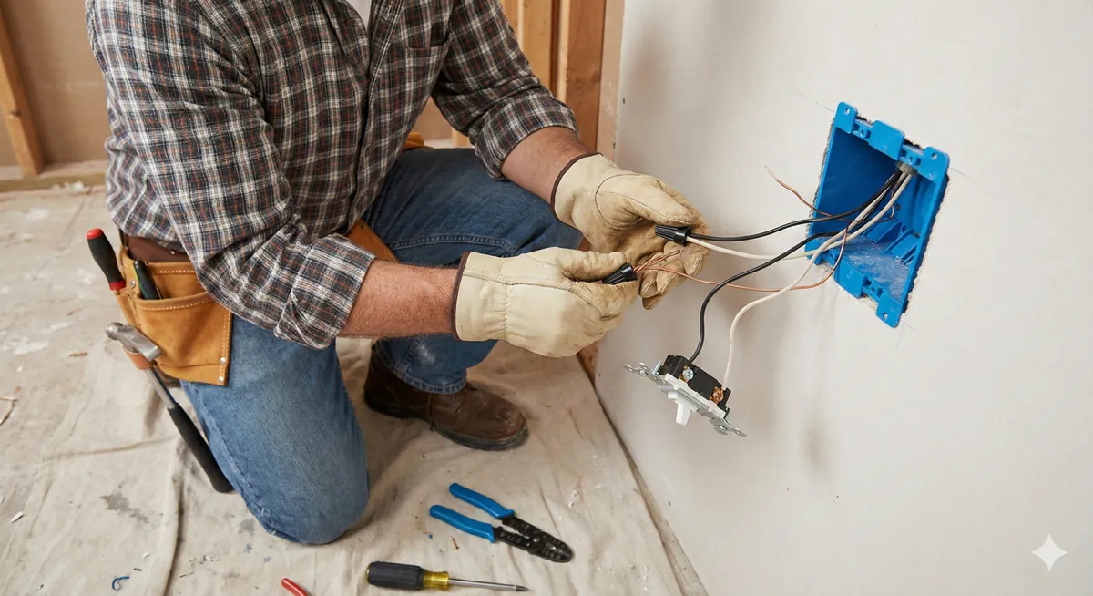 Electrician wiring outlets and switches
